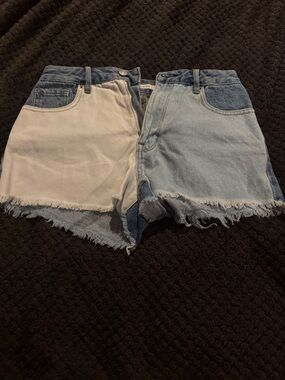 PacSun Two-Tone Light and Dark Blue Denim Cutoff Shorts
